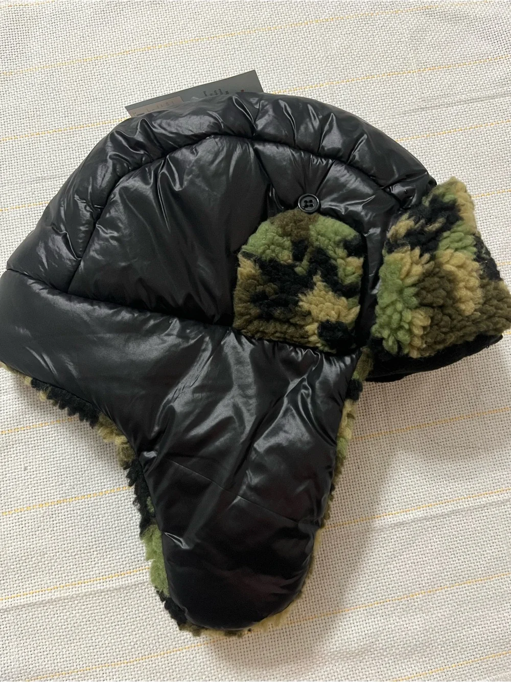 Cat & Jack Black Quilted Trapper Hat with Green Camo Faux Fur